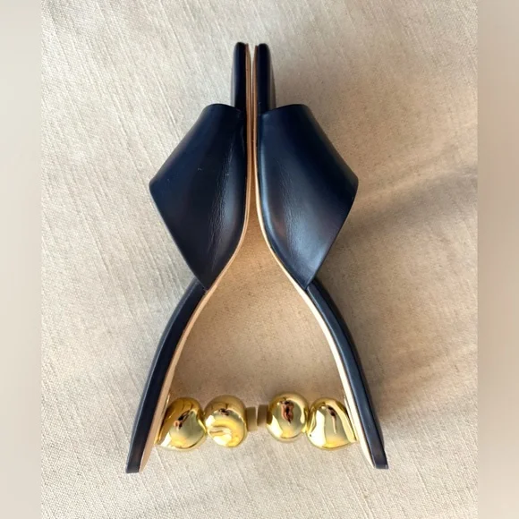 Cult Gaia Gigi Slide Sandal in Navy & Gold - Picture 7 of 10